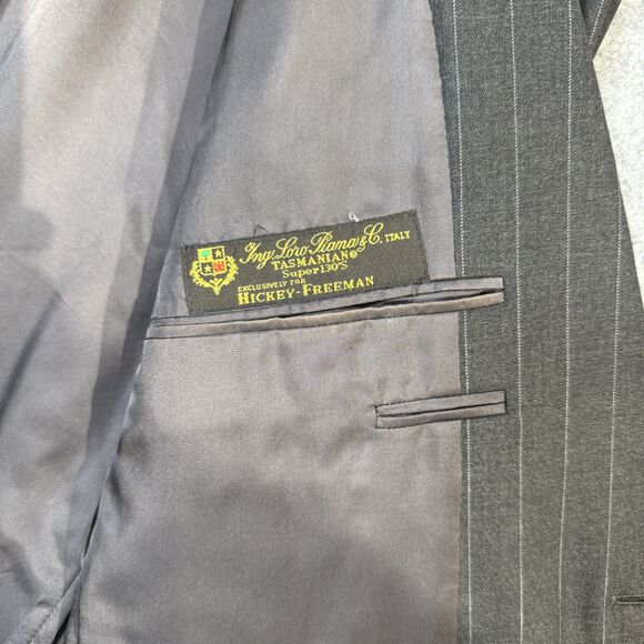 Loro Piana Hickey Freeman Mens Suit Coat Gray Pin Stripe Size 42R - Picture 2 of 14